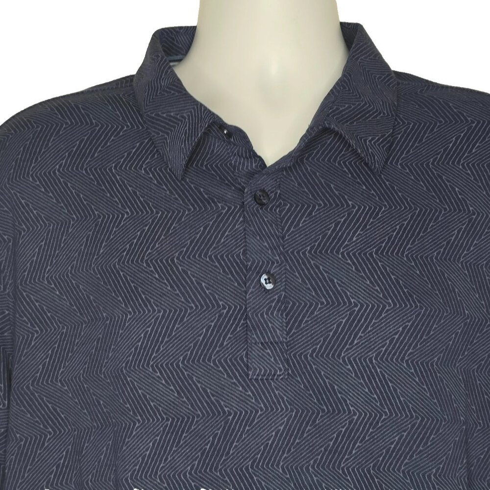 7 Diamonds Shirt Men XL Lines Blue Short Sleeve Button Polo Pima Cotton Golf NEW